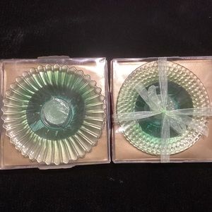 New Set of 2 style green candle dishes 6” diameter with tea lights